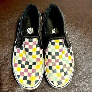 Kids checkerboard Vans, slip on - no tie - size 3 - glitter multicolor